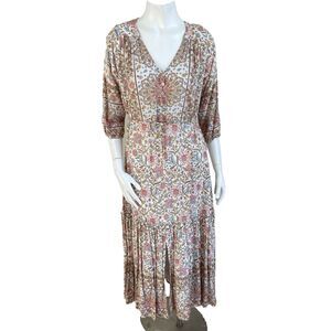 Walker & Wade Carrie Maxi Dress Drawstring Waist Sz Small Floral Cottage Resort